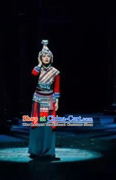 Impression Shanha Chinese She Nationality Dance Dress Stage Performance Dance Costume and Headpiece for Women