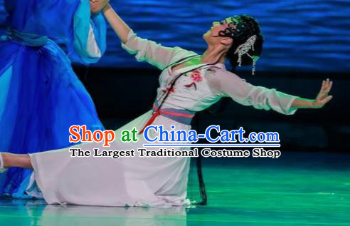 Sunsets Chinese Classical Dance Bai Suzhen White Dress Stage Performance Dance Costume and Headpiece for Women