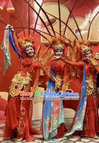 The Greatest Spirit Chinese Peking Opera Red Dress Stage Performance Dance Costume and Headpiece for Women
