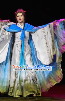 Xiao Qiao Marriage Chinese Peking Opera White Dress Stage Performance Dance Costume and Headpiece for Women