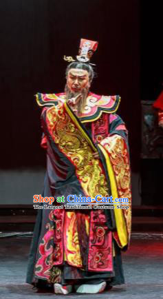 Xiao Qiao Marriage Chinese Peking Opera Prime Minister Cao Cao Red Clothing Stage Performance Dance Costume and Headpiece for Men