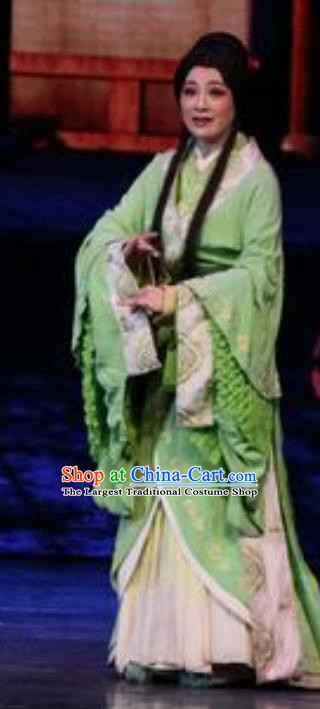Xiao Qiao Marriage Chinese Peking Opera Green Dress Stage Performance Dance Costume and Headpiece for Women