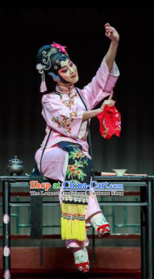Xi Jiao Chinese Peking Opera Servant Girl Pink Dress Stage Performance Dance Costume and Headpiece for Women