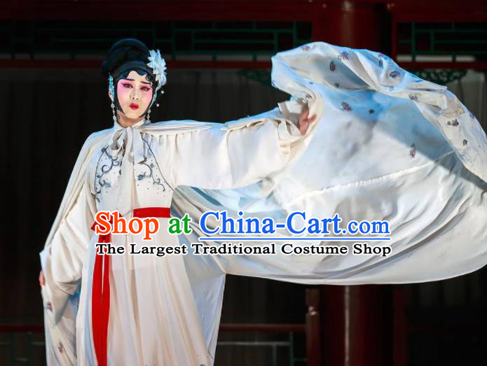 Xi Jiao Chinese Peking Opera Diva White Dress Stage Performance Dance Costume and Headpiece for Women