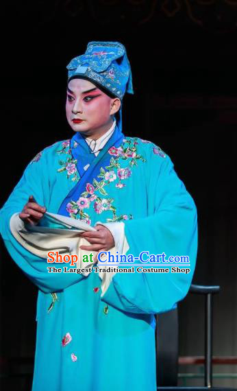 Huizhou Beauty Chinese Peking Opera Song Jiang Blue Clothing Stage Performance Dance Costume and Headpiece for Men