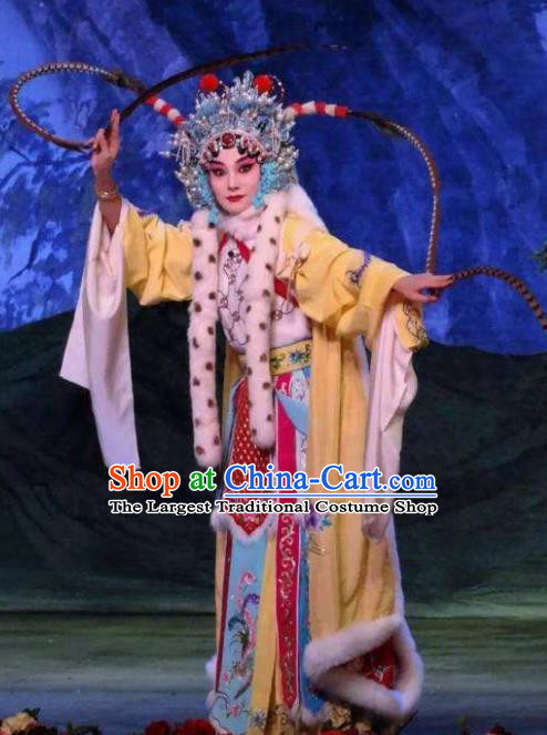 Han Consort Ming Chinese Peking Opera Blues Dress Stage Performance Dance Costume and Headpiece for Women