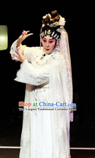 Sansheng Dream Chinese Cantonese Opera Diva White Dress Stage Performance Dance Costume and Headpiece for Women