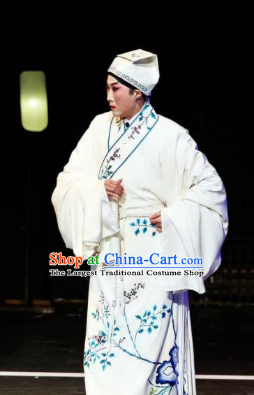 Sansheng Dream Chinese Cantonese Opera Niche White Clothing Stage Performance Dance Costume and Headpiece for Men