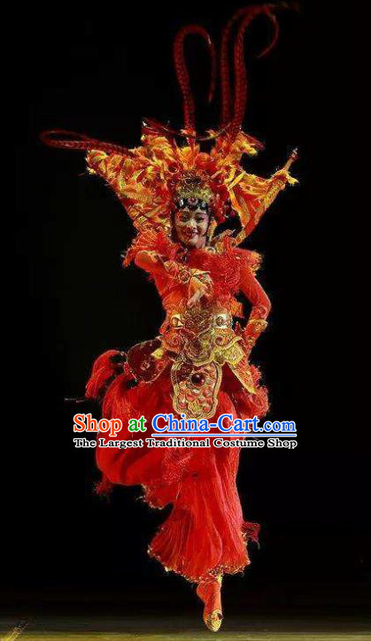 Dance Tianfu Chinese Classical Dance Red Dress Stage Performance Dance Costume and Headpiece for Women