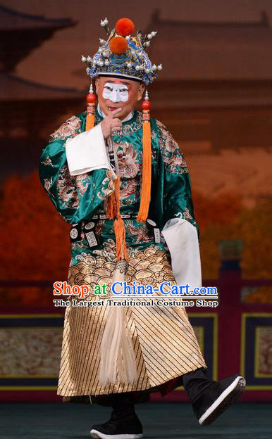 Imperial Concubine Mei Chinese Peking Opera Eunuch Green Clothing Stage Performance Dance Costume and Headpiece for Men