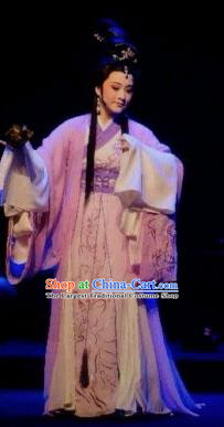 Chinese Shaoxing Opera Bronze Swallow Terrace Zhen Luo Purple Dress Stage Performance Dance Costume and Headpiece for Women