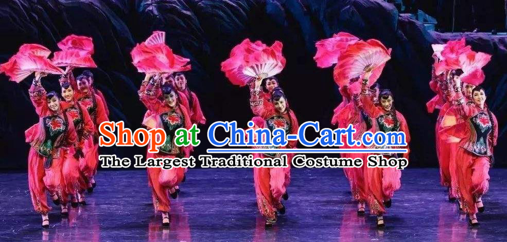 Drama Lan Huahua Chinese Folk Dance Fan Dance Dress Stage Performance Dance Costume and Headpiece for Women