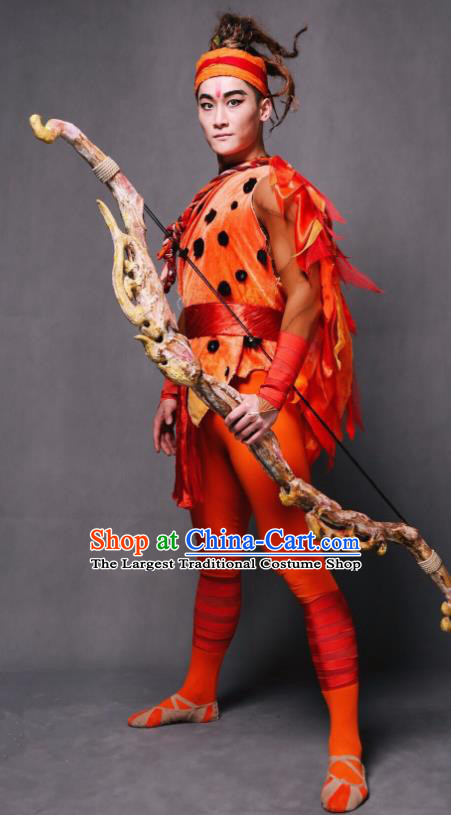 Goddess of the Moon Chinese Classical Dance HouYi Clothing Stage Performance Dance Costume and Headpiece for Men