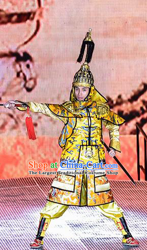Mu Lan Qiu Xian Ceremony Chinese Ancient Emperor Clothing Stage Performance Dance Costume and Headpiece for Men