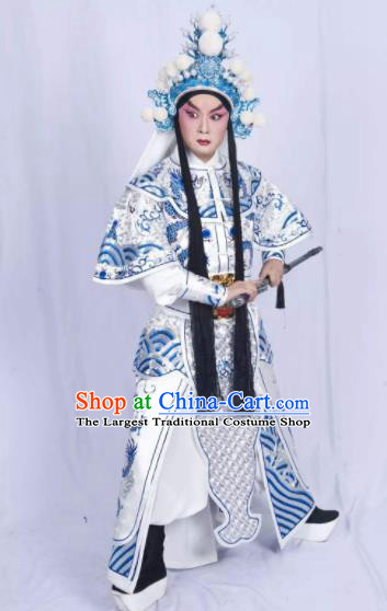 Mei Hua Zan Chinese Beijing Opera Takefu White Clothing Stage Performance Dance Costume and Headpiece for Men