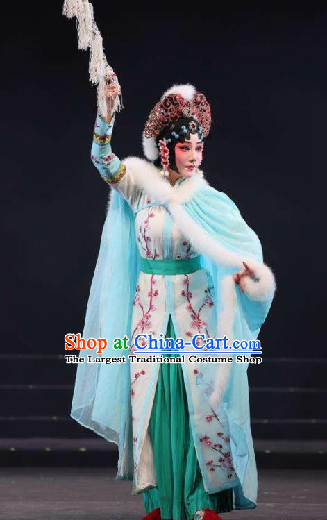 Mei Hua Zan Ceremony Chinese Beijing Opera Diva Green Dress Stage Performance Dance Costume and Headpiece for Women