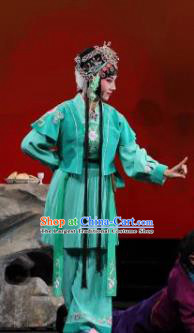 Mei Hua Zan Ceremony Chinese Beijing Opera Maidservant Green Dress Stage Performance Dance Costume and Headpiece for Women