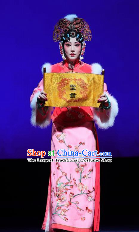Mei Hua Zan Ceremony Chinese Beijing Opera Diva Pink Dress Stage Performance Dance Costume and Headpiece for Women