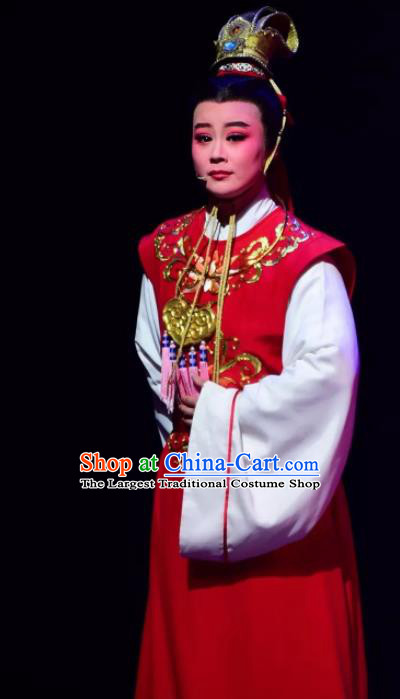 Amber Fate Chinese Beijing Opera Niche Red Clothing Stage Performance Dance Costume and Headpiece for Men