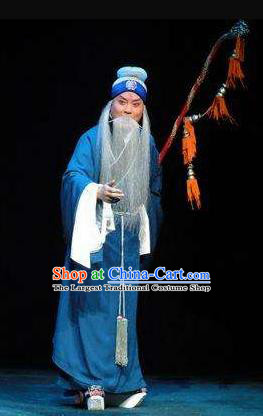Su Wu In Desert Chinese Beijing Opera Envoy Blue Clothing Stage Performance Dance Costume and Headpiece for Men