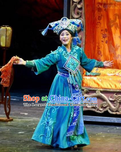 Drama Qian Yun Cliff Chinese Zhuang Nationality Green Dress Stage Performance Dance Costume and Headpiece for Women
