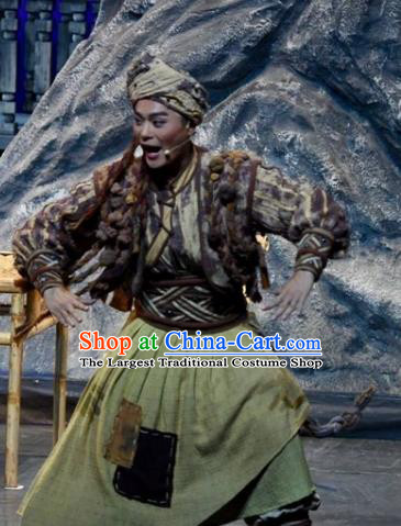 Drama Qian Yun Cliff Chinese Zhuang Nationality Clothing Stage Performance Dance Costume and Headpiece for Men