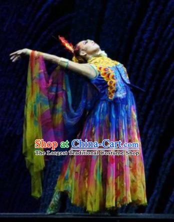 Hundred Bird Dress Chinese Classical Dance Colorful Dress Stage Performance Dance Costume and Headpiece for Women