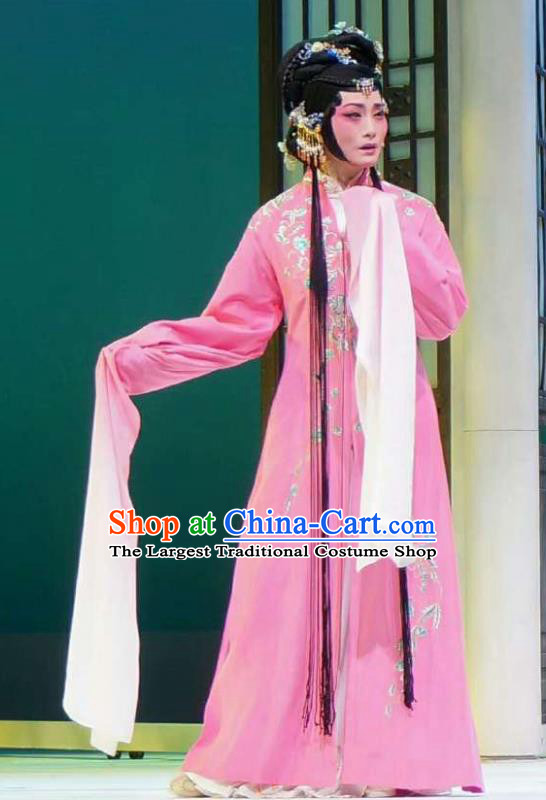 Xiang Luo Ji Chinese Shaoxing Opera Pink Dress Stage Performance Dance Costume and Headpiece for Women