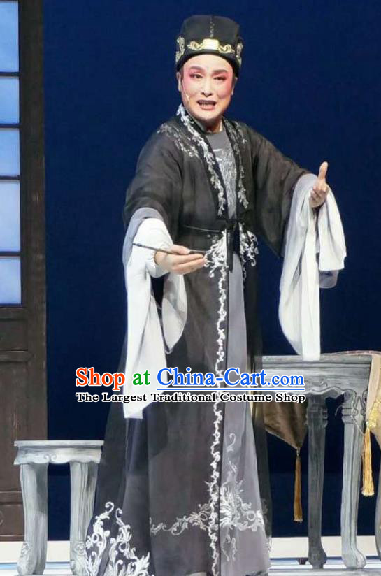 Xiang Luo Ji Chinese Shaoxing Opera Niche Black Clothing Stage Performance Dance Costume and Headpiece for Men