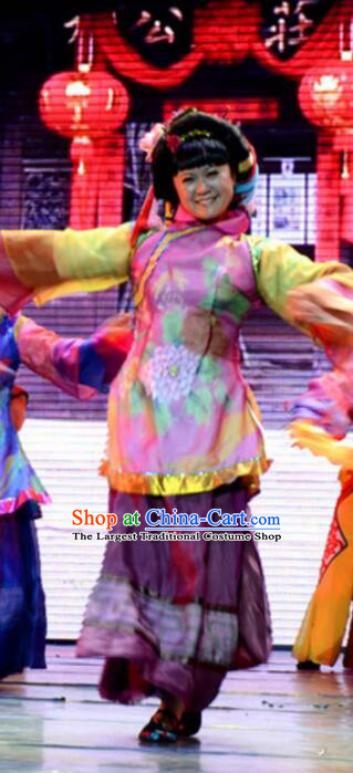 Gucuo Marriage Chinese Folk Dance Purple Dress Stage Performance Dance Costume and Headpiece for Women