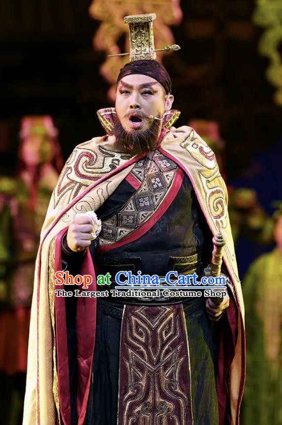 Cai Wenji Chinese Opera Ancient Han Dynasty Emperor Clothing Stage Performance Dance Costume and Headpiece for Men