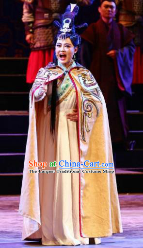 Cai Wenji Chinese Opera Ancient Female Literator Dress Stage Performance Dance Costume and Headpiece for Women
