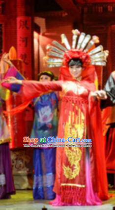 Gucuo Marriage Chinese Folk Dance Wedding Red Dress Stage Performance Dance Costume and Headpiece for Women