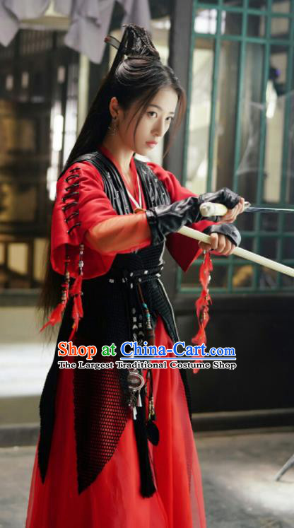Ancient Chinese Song Dynasty Female Swordsman Red Dress Drama Young Blood Princess Zhao Jian Costumes for Women