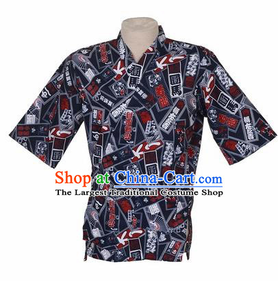 Traditional Japanese Printing Navy Yamato Shirt Kimono Asian Japan Costume for Men