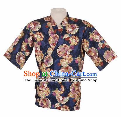 Traditional Japanese Printing Sakura Navy Yamato Shirt Kimono Asian Japan Costume for Men