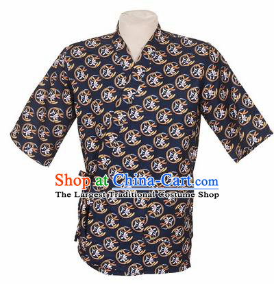 Traditional Japanese Printing Navy Yamato Shirt Kimono Asian Japan Costume for Men