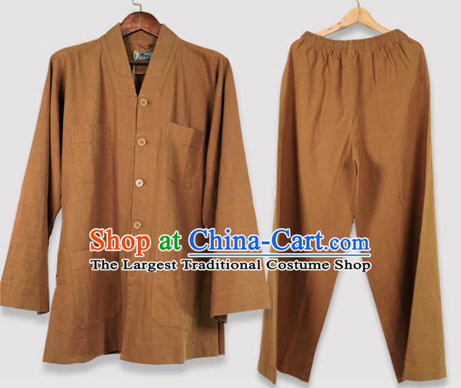 Traditional Chinese Monk Costume Meditation Light Tan Shirt and Pants for Men
