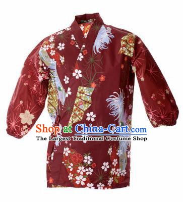 Traditional Japanese Printing Chrysanthemum Red Shirt Kimono Asian Japan Costume for Men