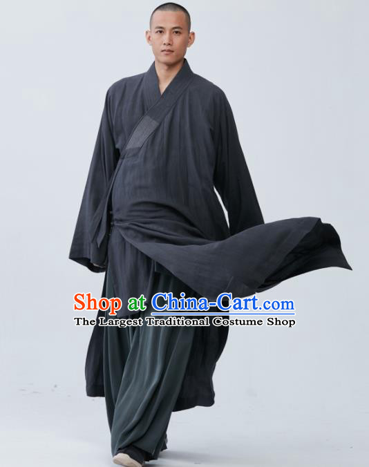 Traditional Chinese Monk Costume Grey Long Gown for Men