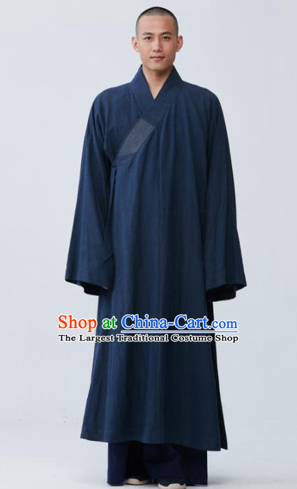 Traditional Chinese Monk Costume Navy Long Gown for Men