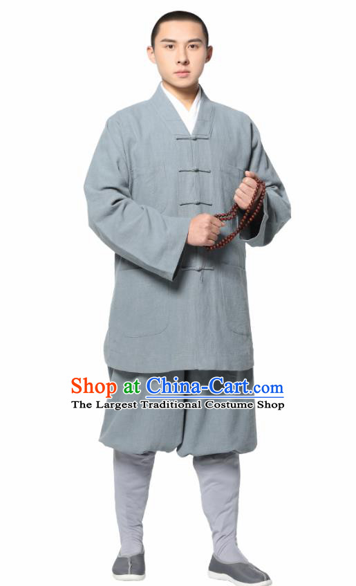 Traditional Chinese Monk Costume Meditation Grey Ramie Shirt and Pants for Men