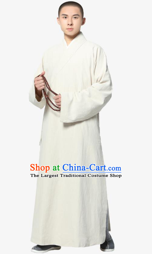 Traditional Chinese Monk Costume White Ramie Long Gown for Men