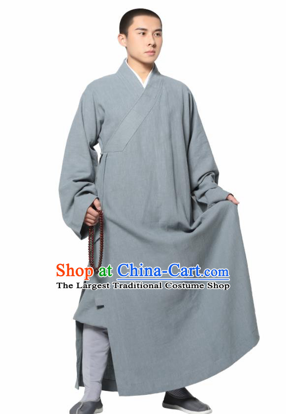 Traditional Chinese Monk Costume Grey Ramie Long Gown for Men