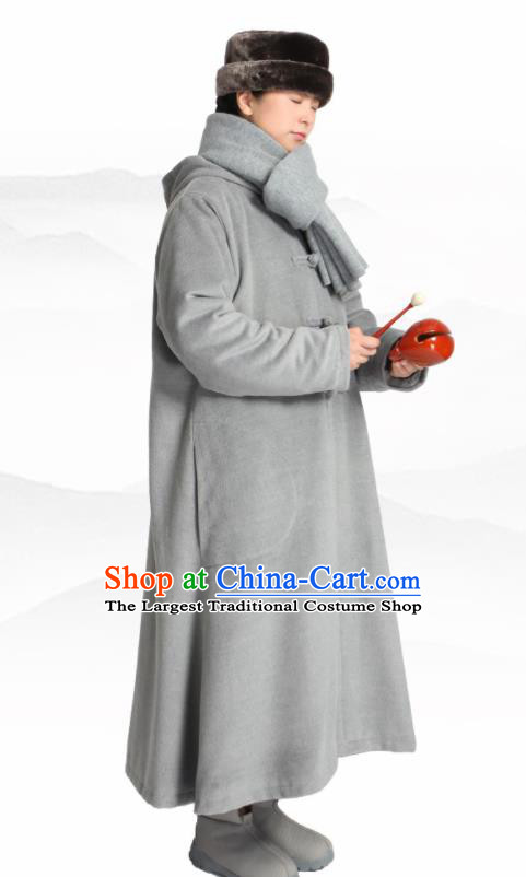 Traditional Chinese Monk Costume Lay Buddhists Grey Dust Coat for Men