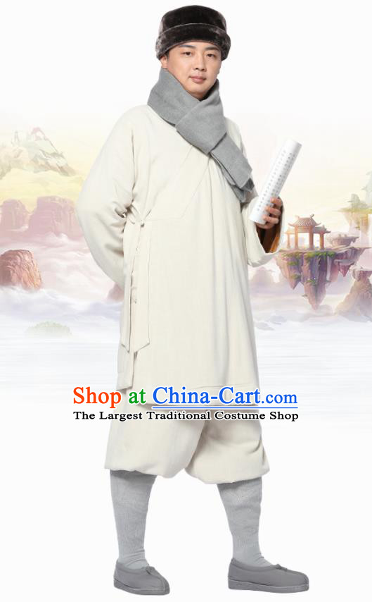 Traditional Chinese Monk Costume Meditation White Flax Outfits Shirt and Pants for Men