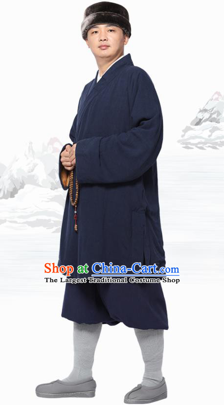 Traditional Chinese Monk Costume Meditation Navy Flax Outfits Shirt and Pants for Men