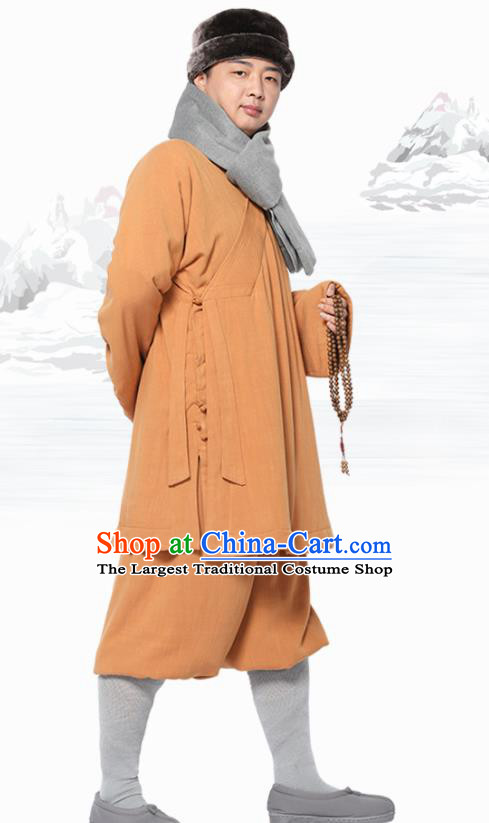 Traditional Chinese Monk Costume Meditation Yellow Flax Outfits Shirt and Pants for Men