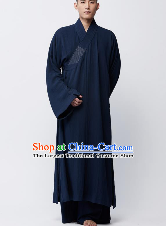 Traditional Chinese Monk Costume Lay Buddhists Navy Robe for Men