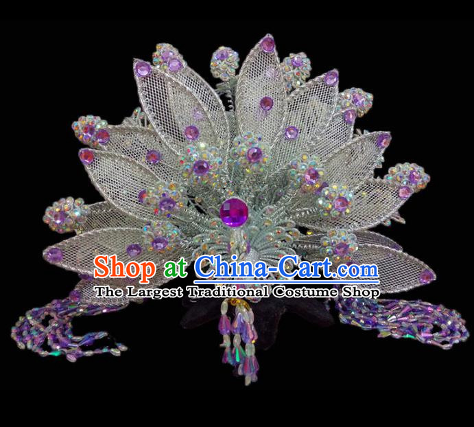 Chinese Traditional Beijing Opera Hair Accessories Peking Opera Diva Purple Beads Phoenix Coronet for Adults